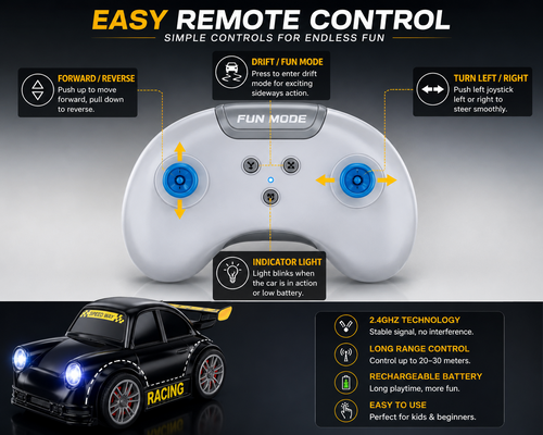 AVVIRA Mini RC Racing Drift Car with LED Headlights & 2.4GHz Remote Control