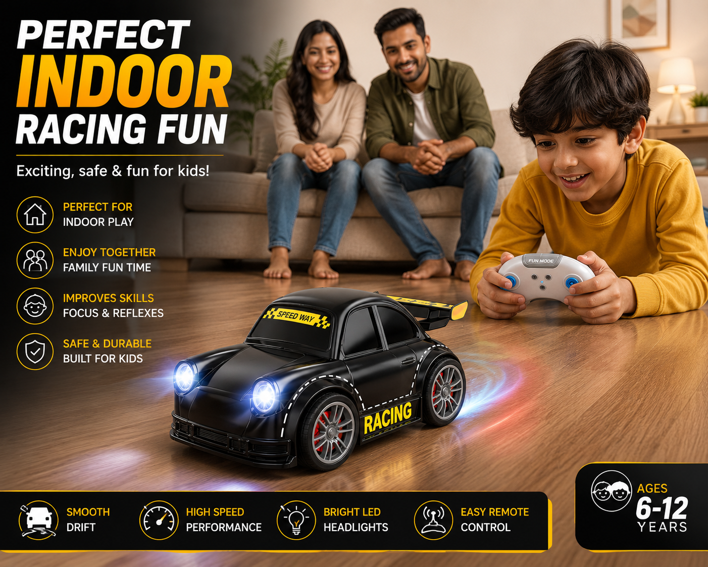 AVVIRA Mini RC Racing Drift Car with LED Headlights & 2.4GHz Remote Control