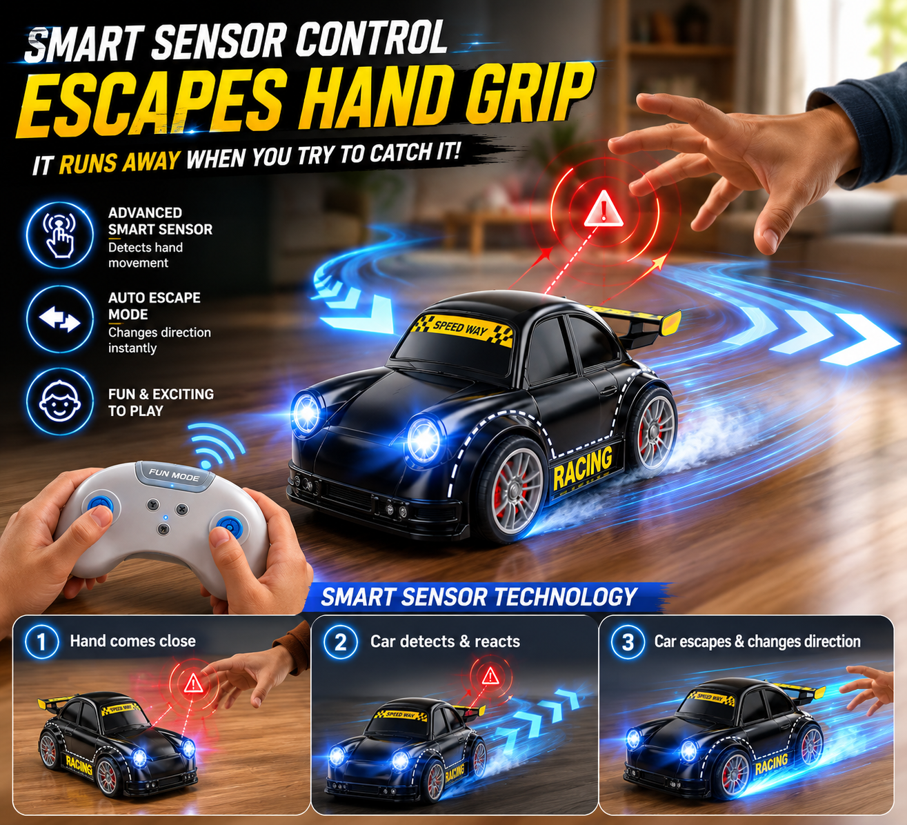 AVVIRA Mini RC Racing Drift Car with LED Headlights & 2.4GHz Remote Control