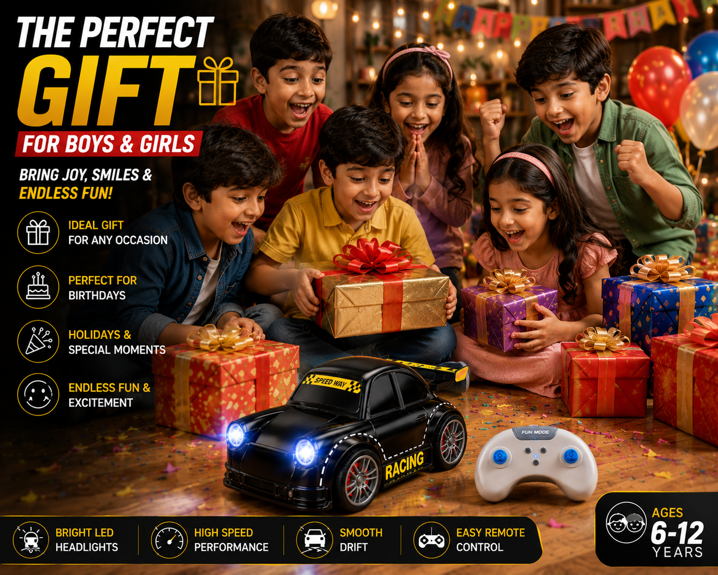 AVVIRA Mini RC Racing Drift Car with LED Headlights & 2.4GHz Remote Control